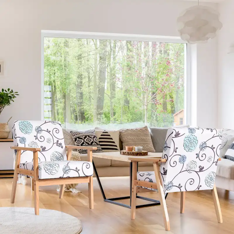 Gymax 2PCS Accent Armchair Upholstered Chair Home Office w/ Wooden - 25 x 26.5 x 32