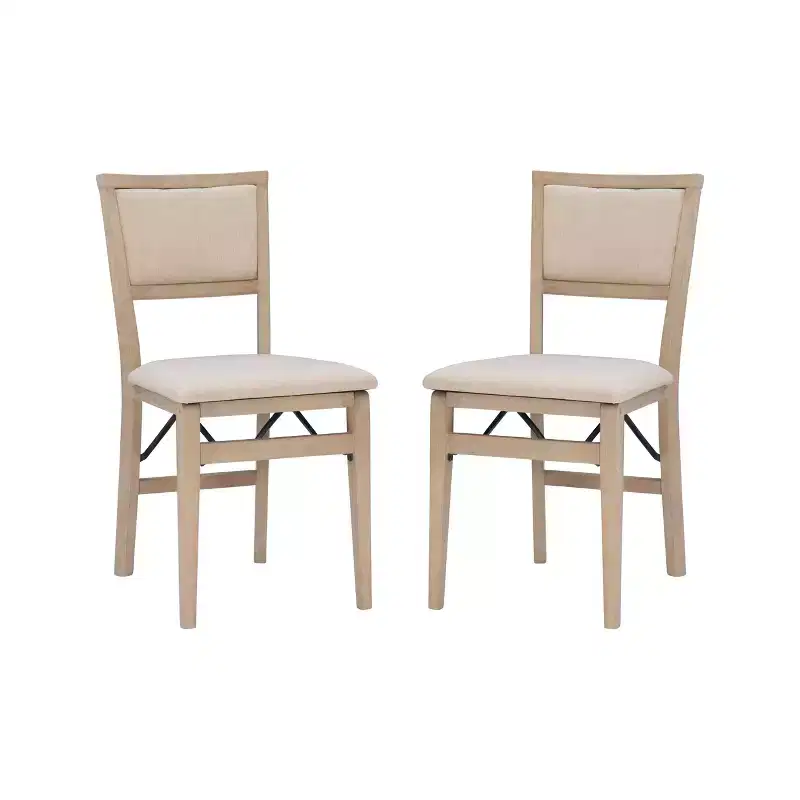 Set of 2 Claire Solid Wood and Upholstered Seat Folding Chairs Gray Wash - Linon