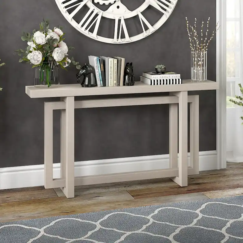 Alder White / Black Grain / Antiqued Gray Oak Modern Console Table, 55