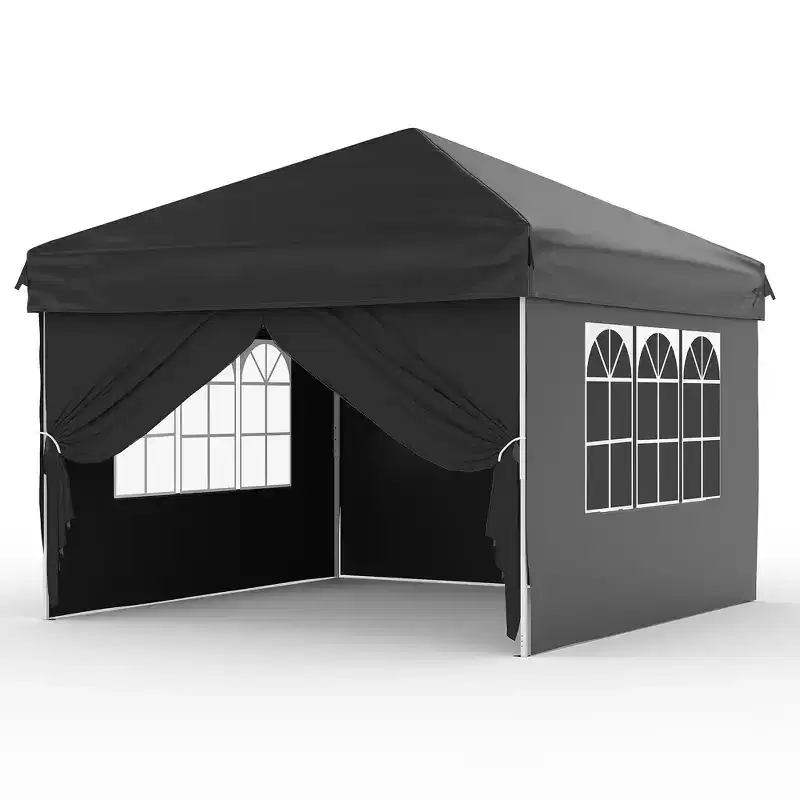 10x10 Pop Up Canopy Tent Black Heavy Duty Instant Outdoor Shelter Waterproof Oxford Cloth Easy Up Portable Gazebo Beach Sun Shade with Carry Bag