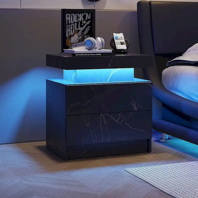 19.3 Modern 2 Drawers LED Nightstand with Adjustable Lights
