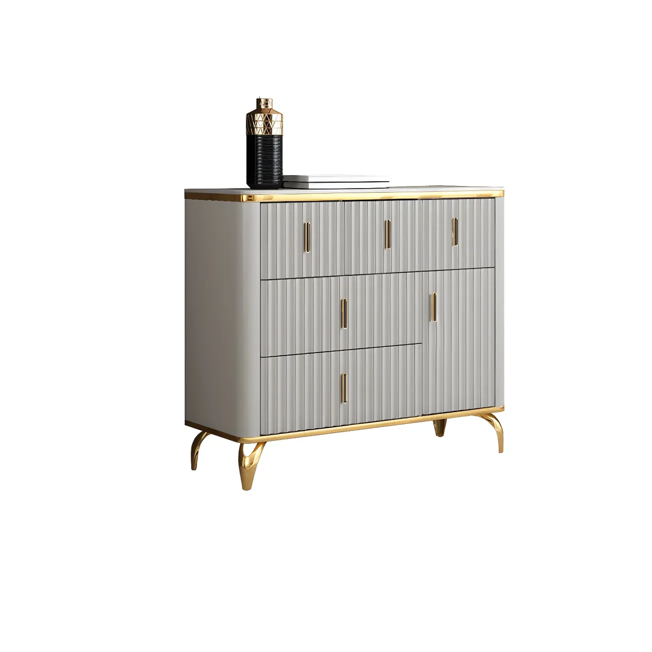 Elegant Gray Wooden Dressers & Chests with Gold Handles