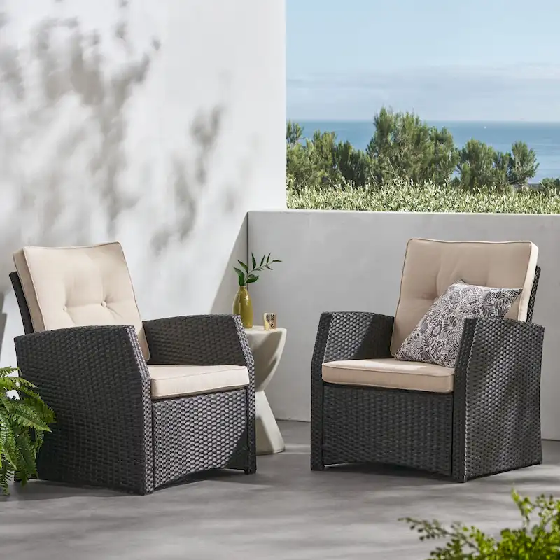 Sanger Wicker Outdoor Club Chairs with Cushions by Christopher Knight Home