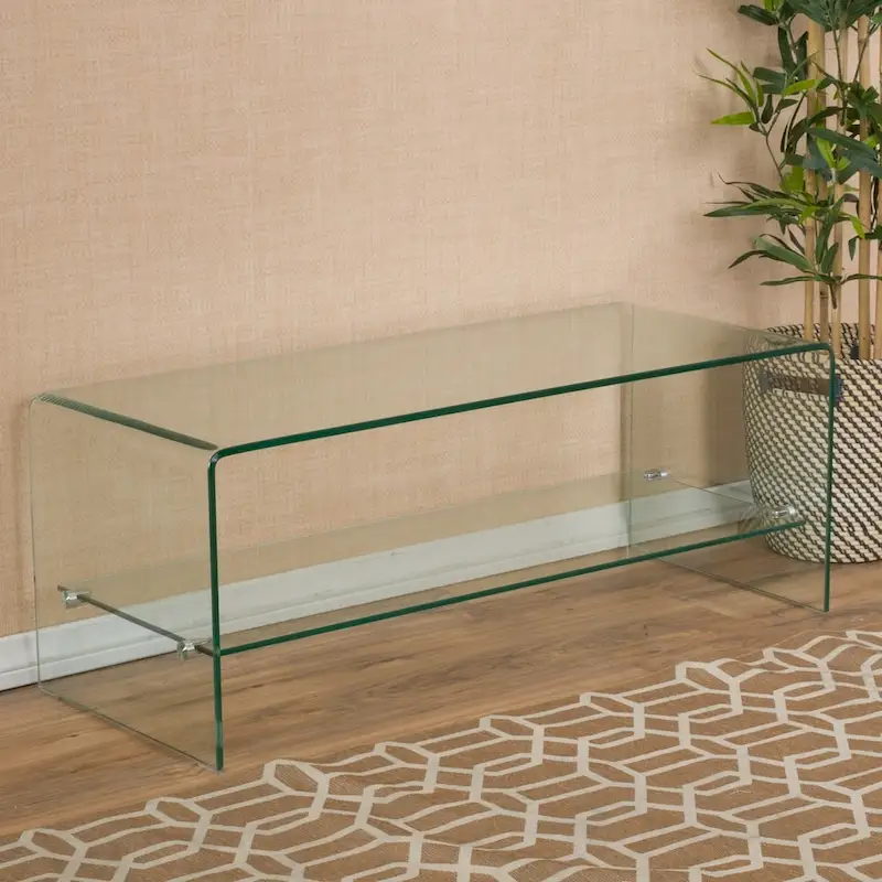 Glass Entertainment TV Console Stand with Shelf