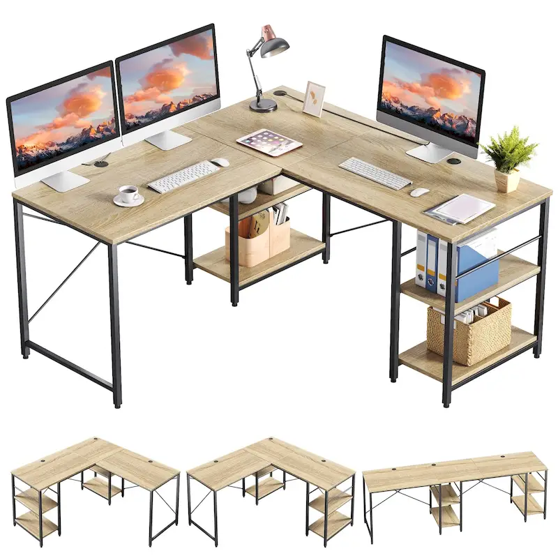 95.2 Inch L Shaped Desk with Shelves Home Office Computer Desk