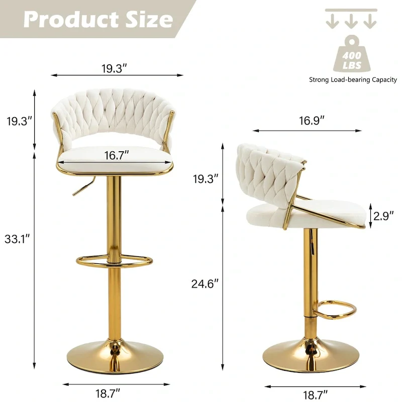 Set of 2 Bar Stool Adjustable Height with Swivel Seat