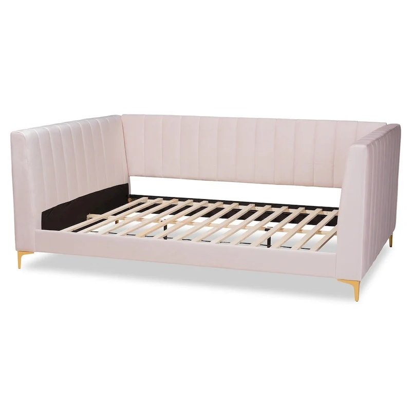 Oksana Light Pink Velvet and Gold Finished Daybed