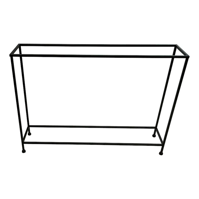 48 Inch Console Sofa Table with Hammered Antique Bronze Tray Top and Black Iron Frame
