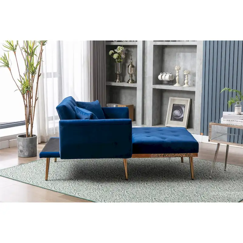Velvet Upholstered Tufted Living Room Sleeper Sofa Chair With Rose Golden feet