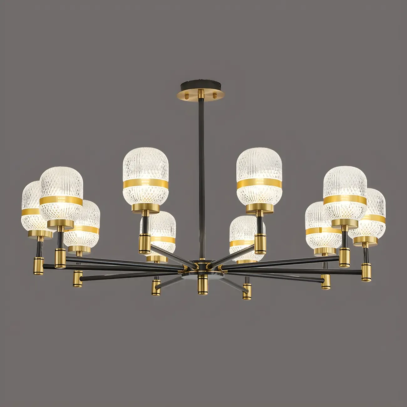 Modern Black Gold Prismatic Glass Sputnik Chandelier