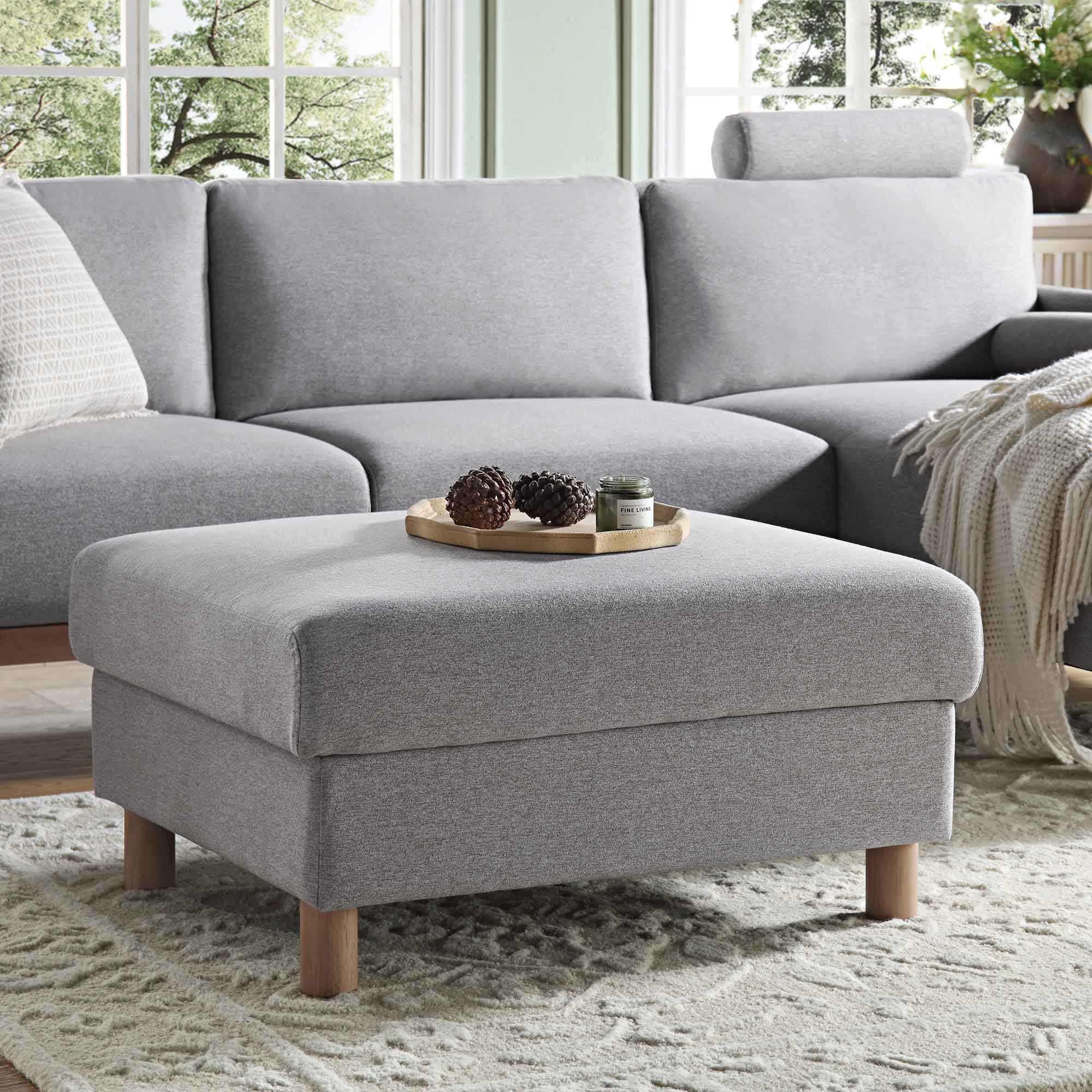 Gray Marl Fabric Storage Ottoman
