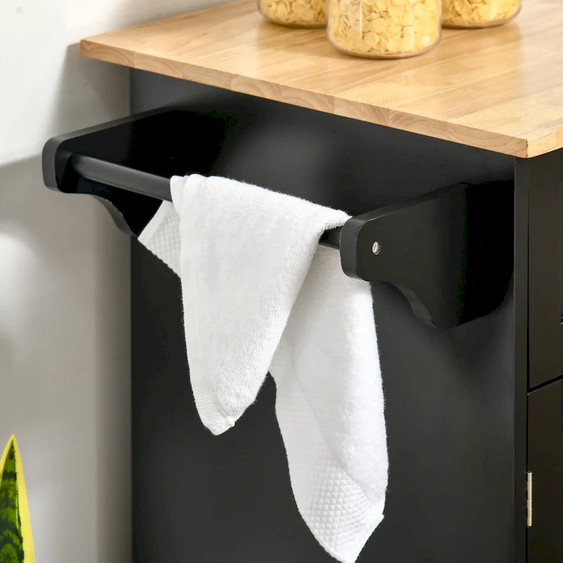 Black Rolling Kitchen Island Cart with Storage, 1-Person