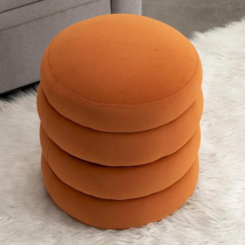 Orange / White Velvet Round Ottoman Footrest Stool, Single Seat