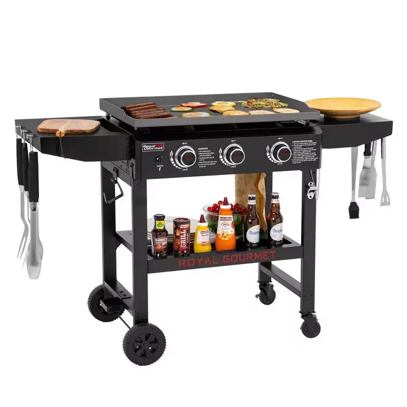 RoyalGourmet 3-Burner Propane Gas Griddle with Collapsible Side Shelves GB3000HTG Black