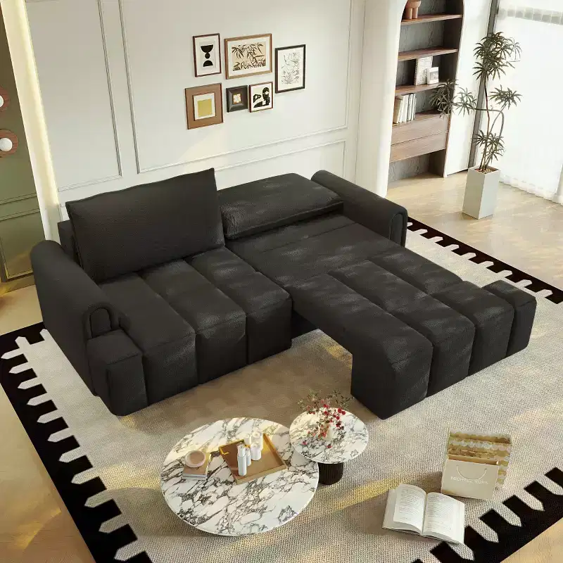 Modern Convertible Sleeper Sofa Bed with Storage, Teddy Fabric Deep Seat Sofa, King Size Sofa Bed Couch for Living Room or Guest Room-Panipeachy
