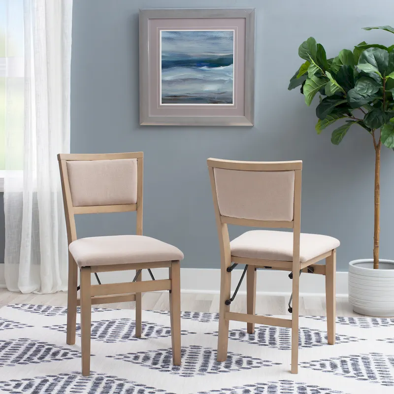 Grey Folding Dining Chair, Wood Frame, Set of 2