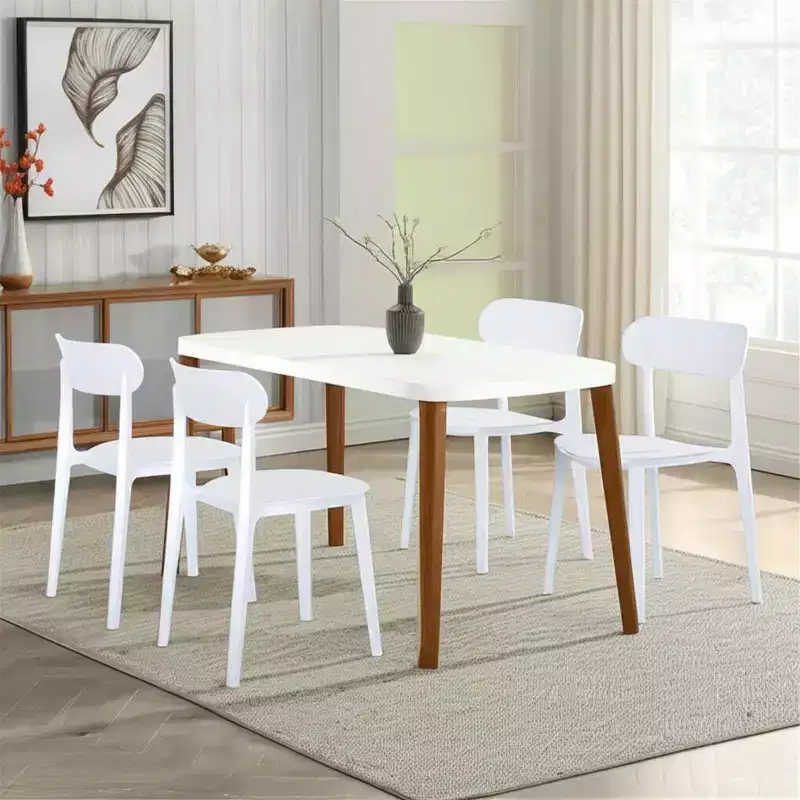 HomeRoots Set of Four White Heavy Duty Plastic Dining Side Chairs