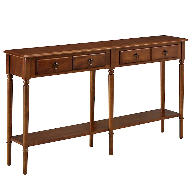 Black/Brown/Multi Narrow Hall Console Table with Drawer and Shelf