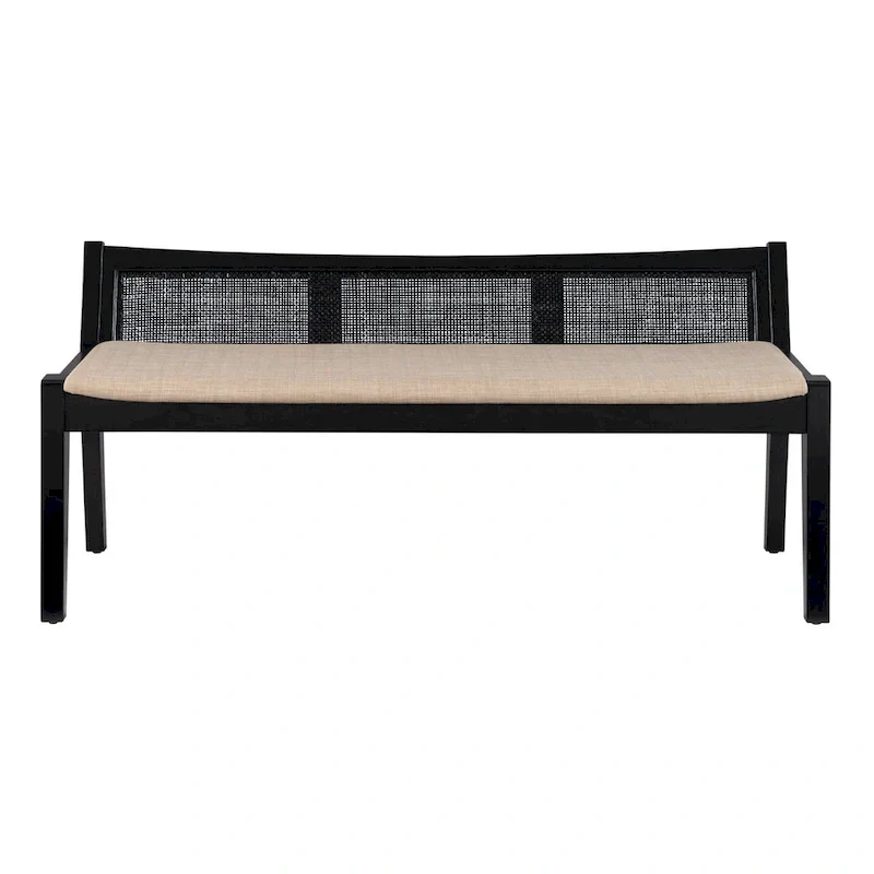 Low Profile Framed Woven Rattan Cane Bench - 52.5 - Black