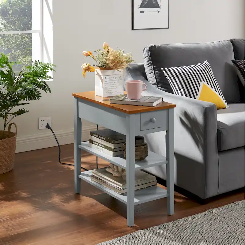 Narrow End Table with USB Charging Ports