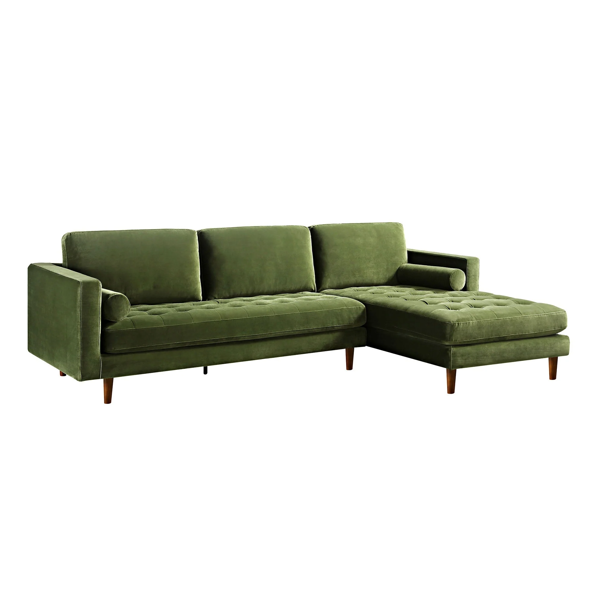 Moss Green Velvet Grand 4-Seater Chaise End Sofa, Right Hand Facing