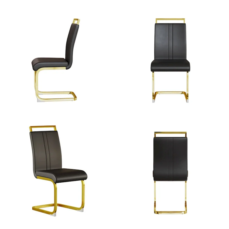 PU Leather High Back Upholstered Dining Chair w/ Metal Legs (Set of 4)