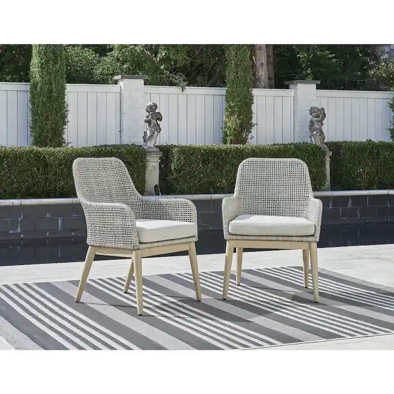 Signature Design by Ashley Seton Creek Gray Outdoor Dining Arm Chair (Set of 2) - 25.25 W x 24.5 D x 36 H