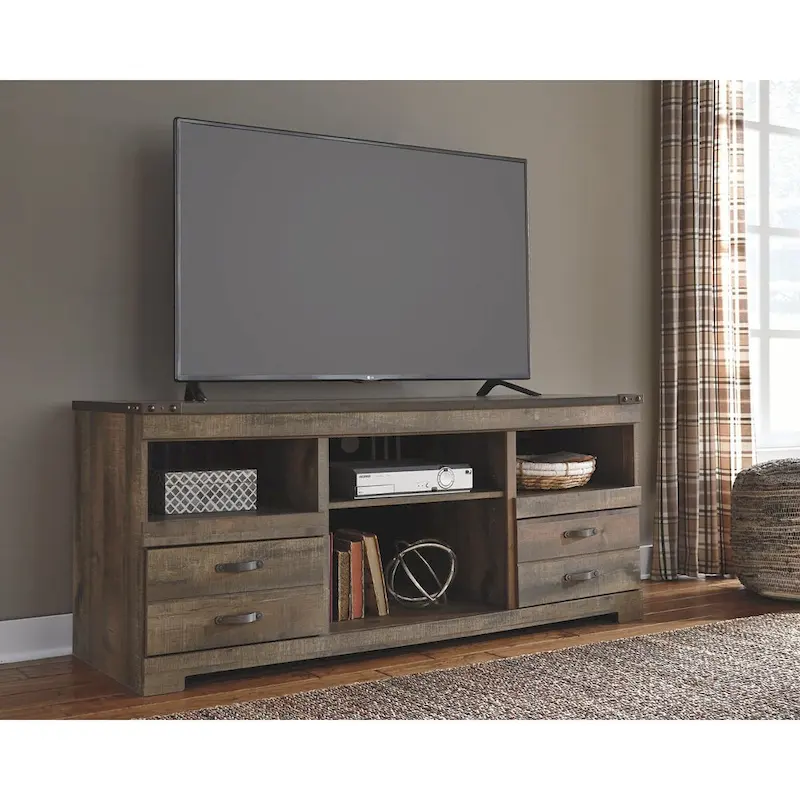 Casual Large TV Stand w/Fireplace Option Brown