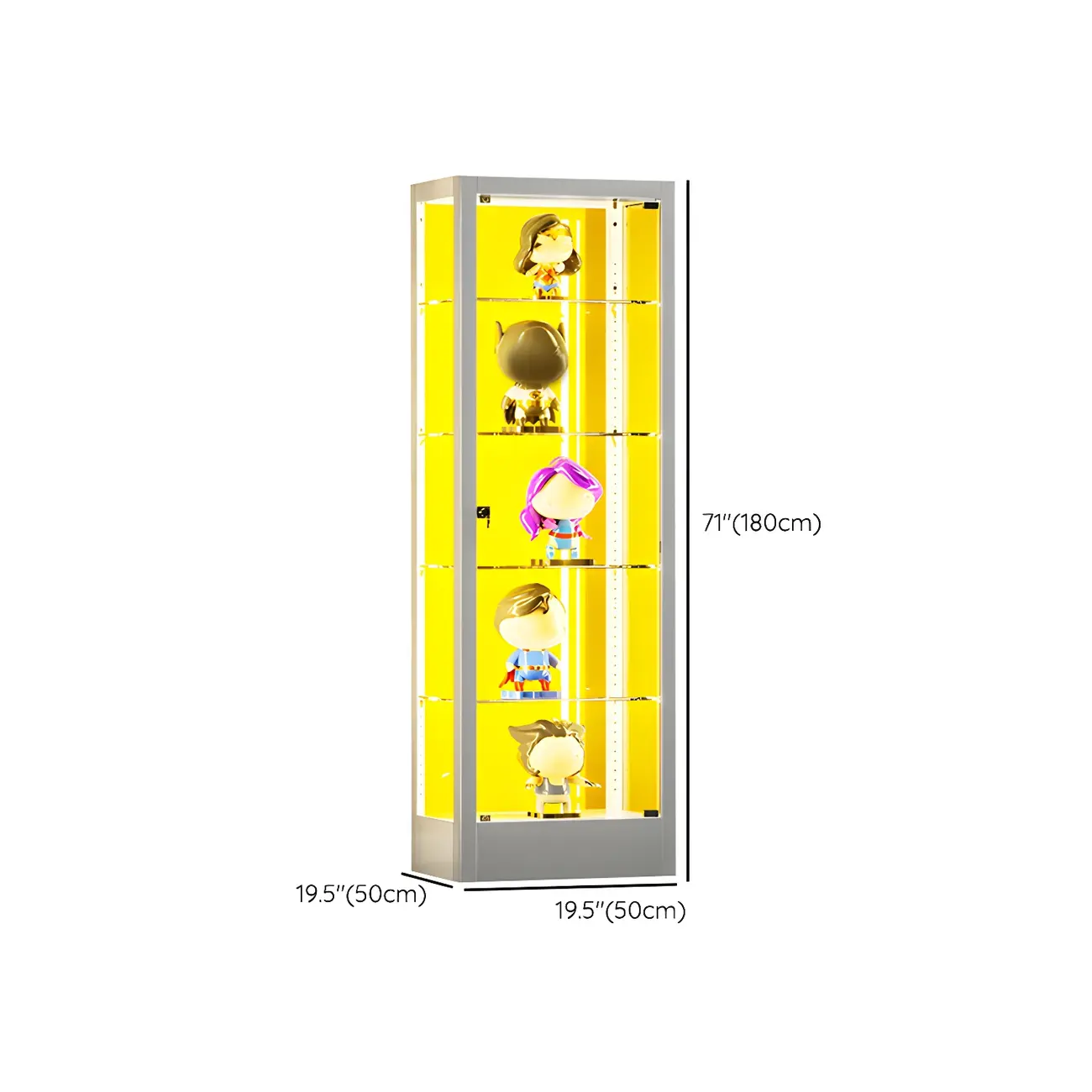 Adjustable Shelves White Glass Locking Curio Cabinet