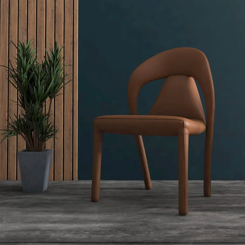 Solace Modern Dining Chair in Upholstered Leather with Steel Frame & Legs by LeisureMod
