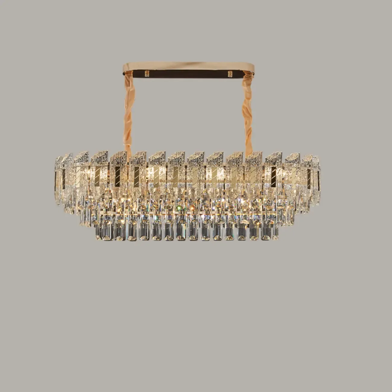 Luxurious 2 Tiers Round Gold Crystal Chandelier