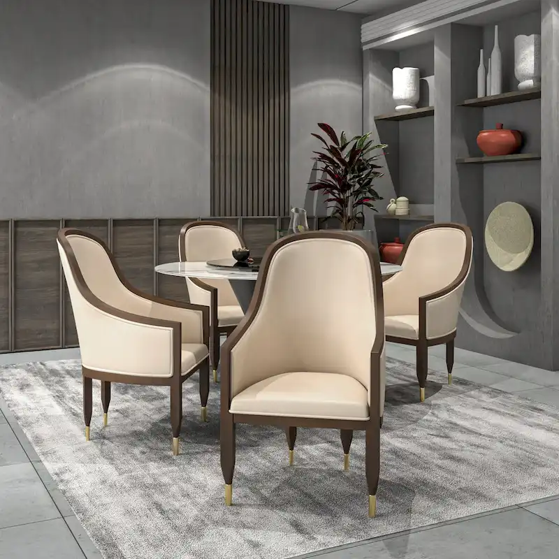 Leather Dining Chair with Arms with Rubberwood Frame Belle Series by