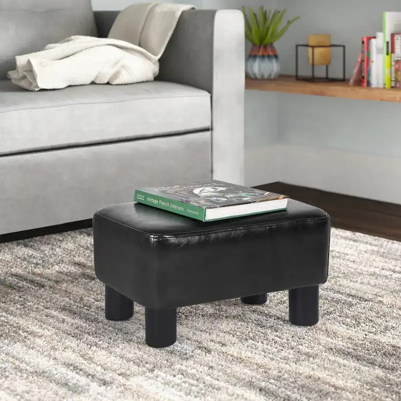 Rectangle PU Leather Footstool Ottoman – Black / Brown, Detachable Legs, Modern Style