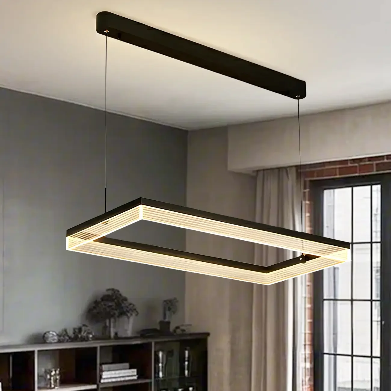 Modern Black Rectangular LED Island Pendant Light