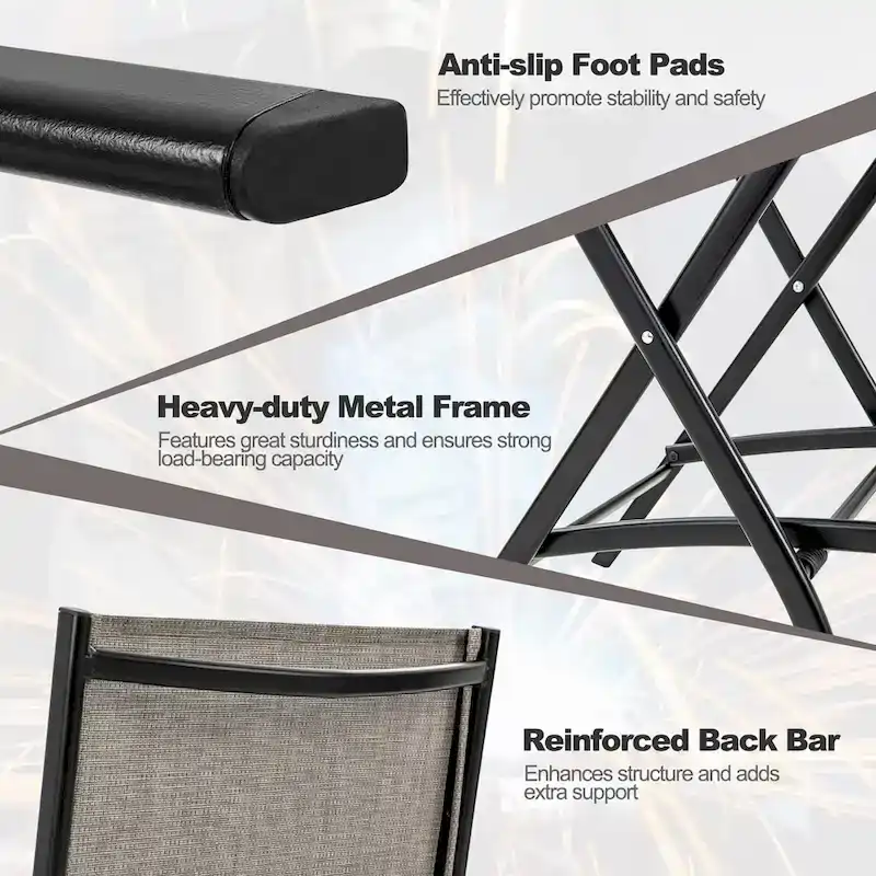 Gymax Folding Bar Stools Set of 2 Patio Sling Chairs w/ Backrest