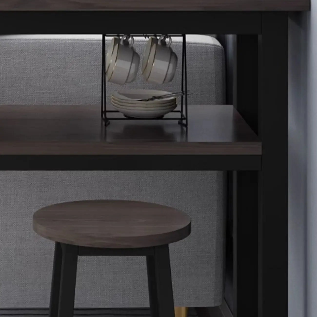 Rectangle Round Edge Wooden Bar Table Metal Base with Shelf