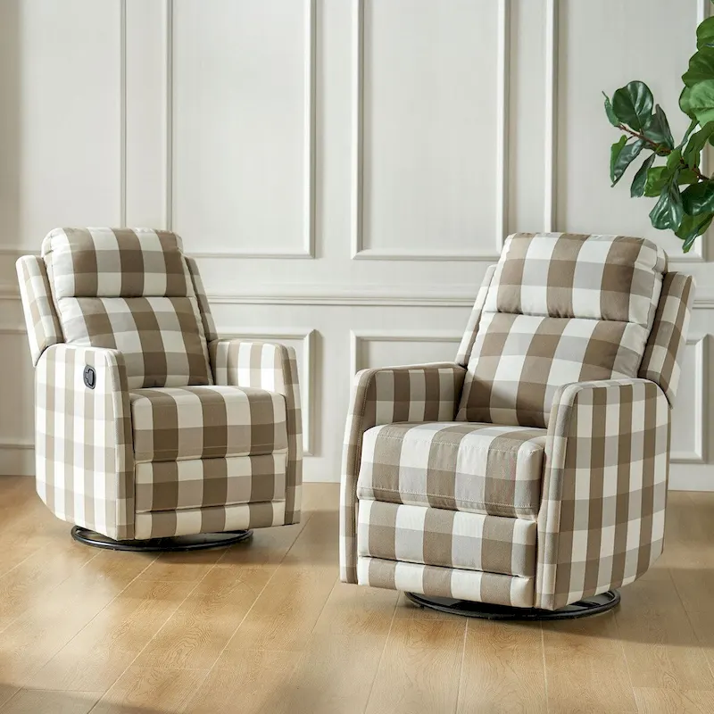Buffalo/Navy/Beige/Stripe/Grey Wingback Swivel Rocker Recliner, Set of 2