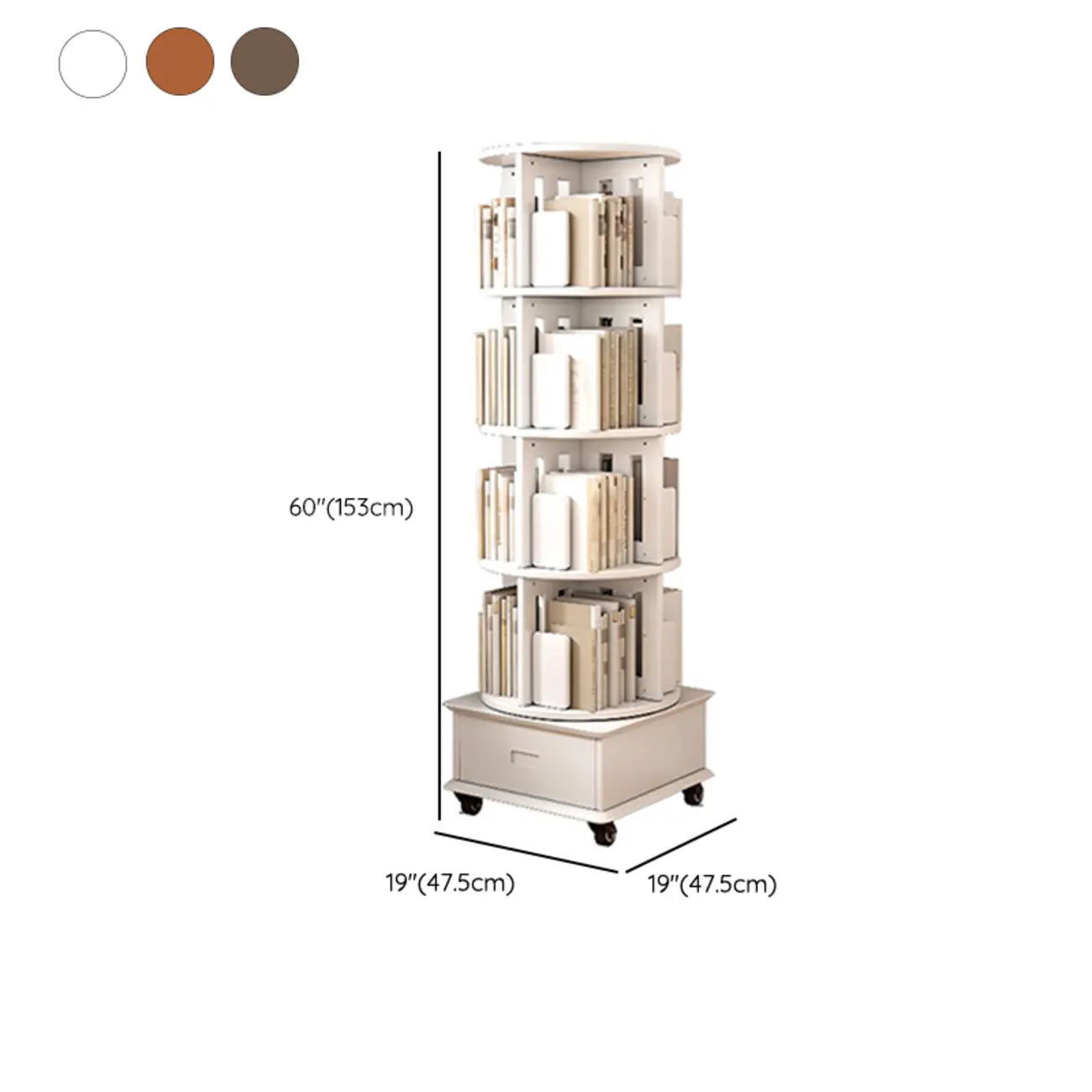 Medium Rotatable Nut-brown Wooden Vertical Bookcase
