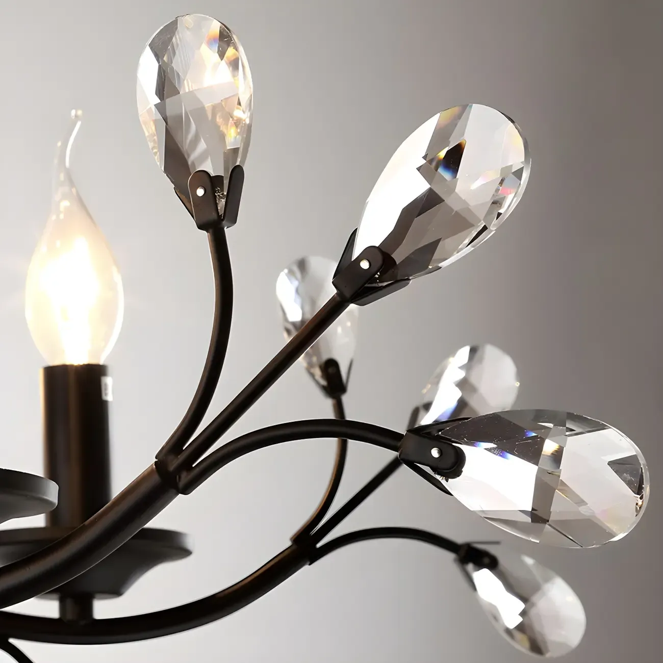 Modern Elegant Black Branch Crystal Candelabra Chandelier