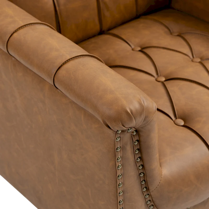 PU Leather Tufted Accent Chair with Nailhead Trim Armchair