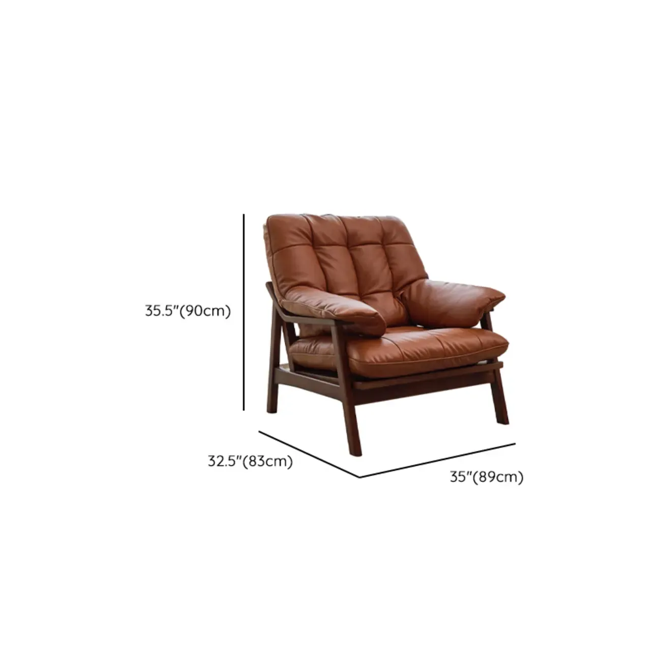Brown Upholstered Genuine Leather Living Room Accent Chair