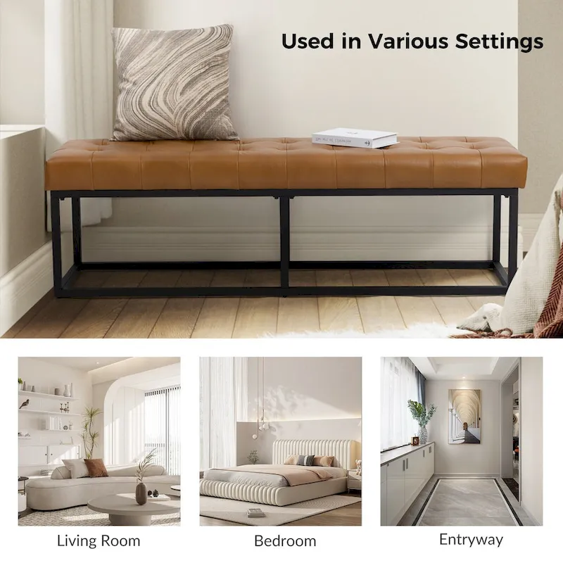 Classic Genuine Leather Bedroom Bench