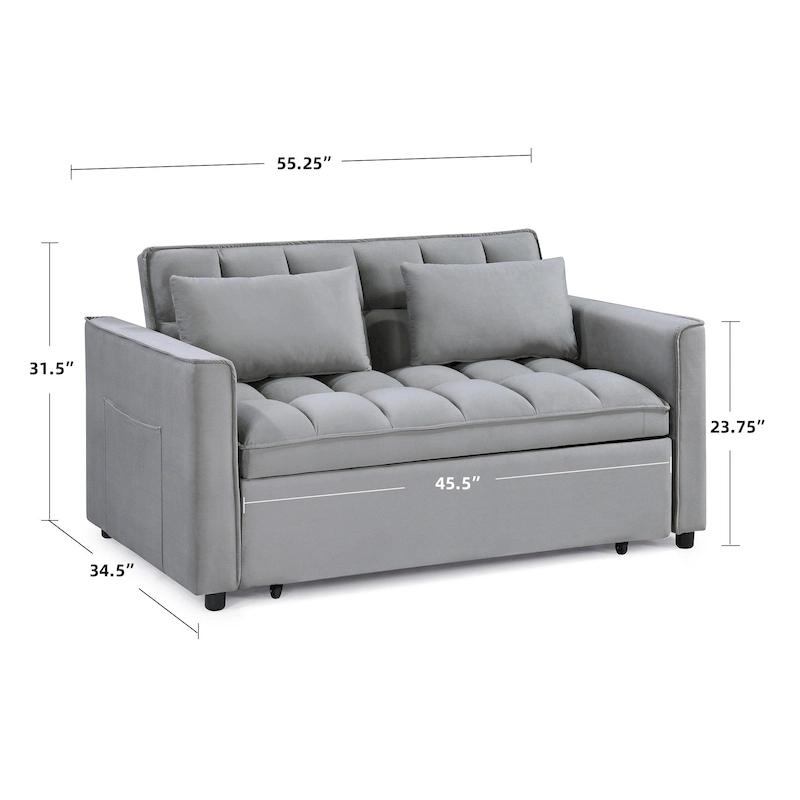 Classic 55 Width Pull Out Tufted Convertible Loveseat Sleeper Sofa Bed - 55W x 68L x 20H