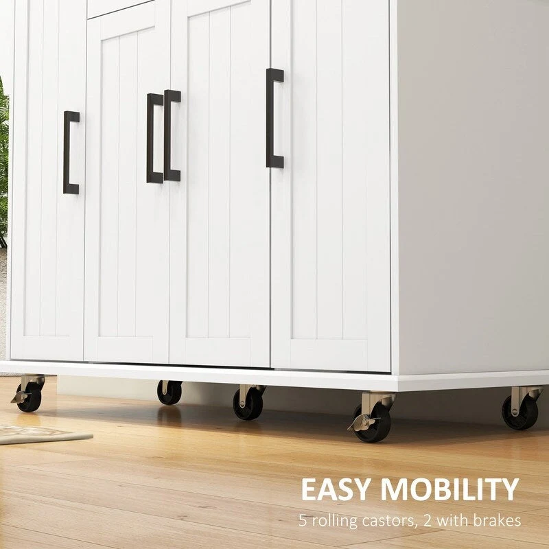 52Kitchen Island Rolling Kitchen Cart with Rubberwood Top,Spice Rack,Towel Rack,Drawer