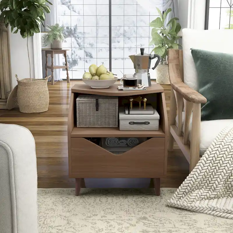 Mid-century Modern 20-inch 1-Shelf and 1-Drawer End Table