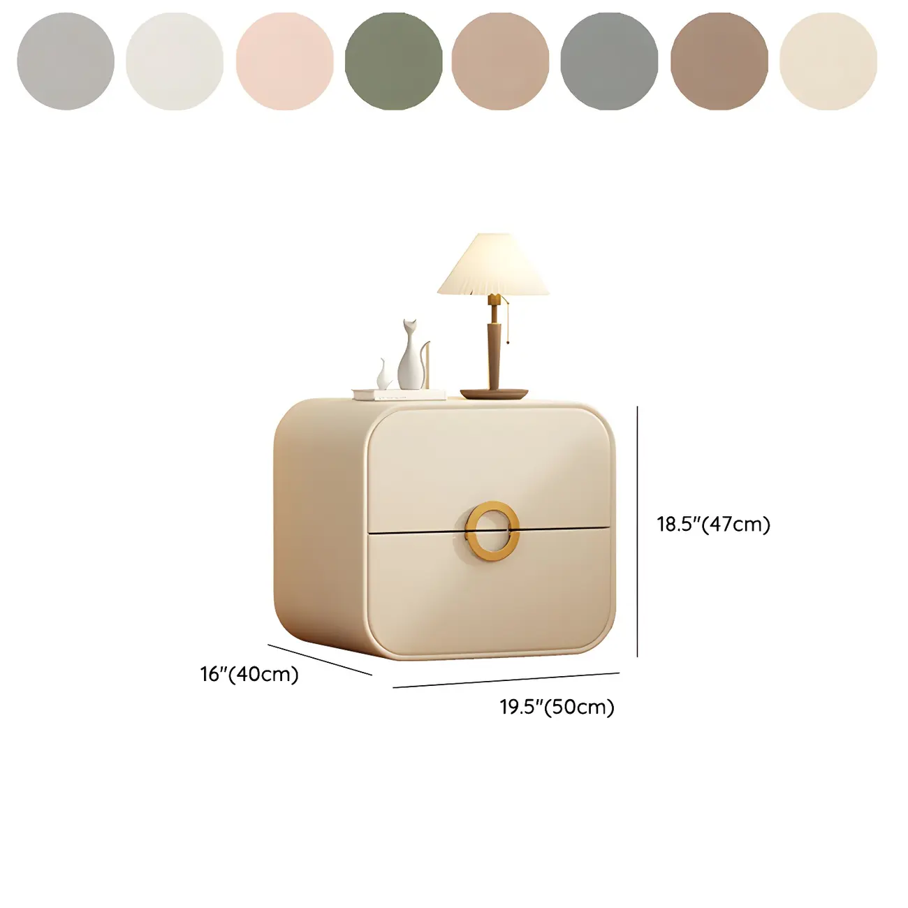 Modern Faux Leather Gold Ring Handle Nightstand with 2 Drawers