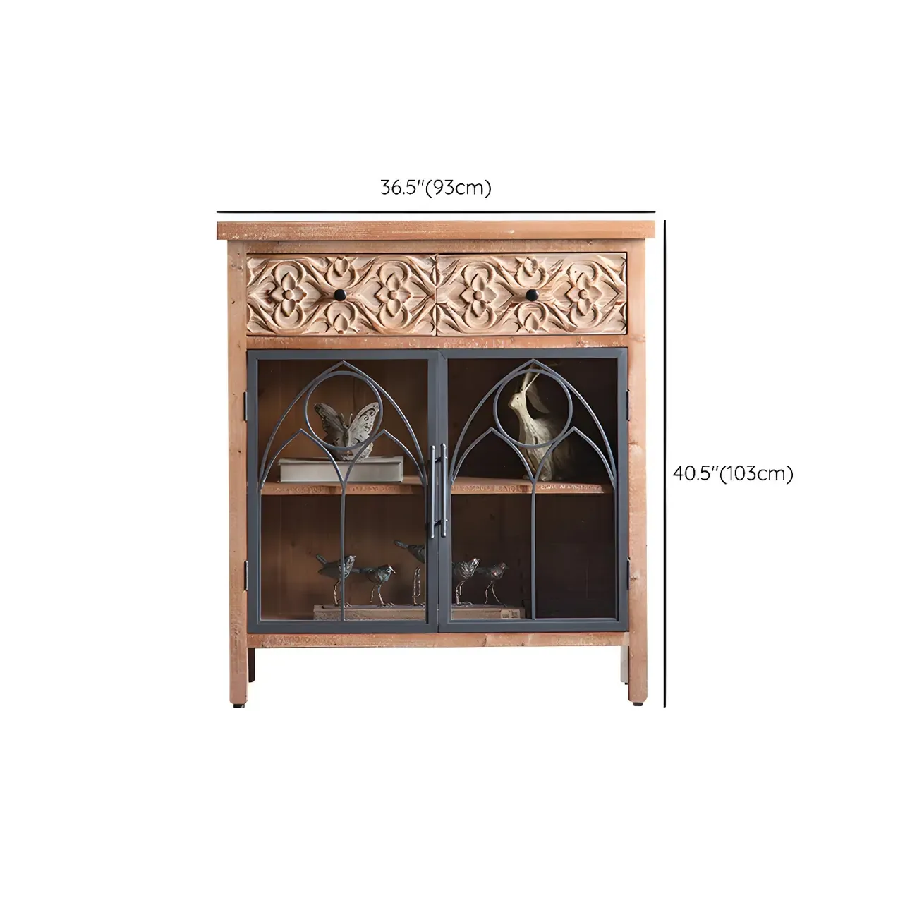 Classic 2-Drawer Brown Medium Wood Glass China Cabinet