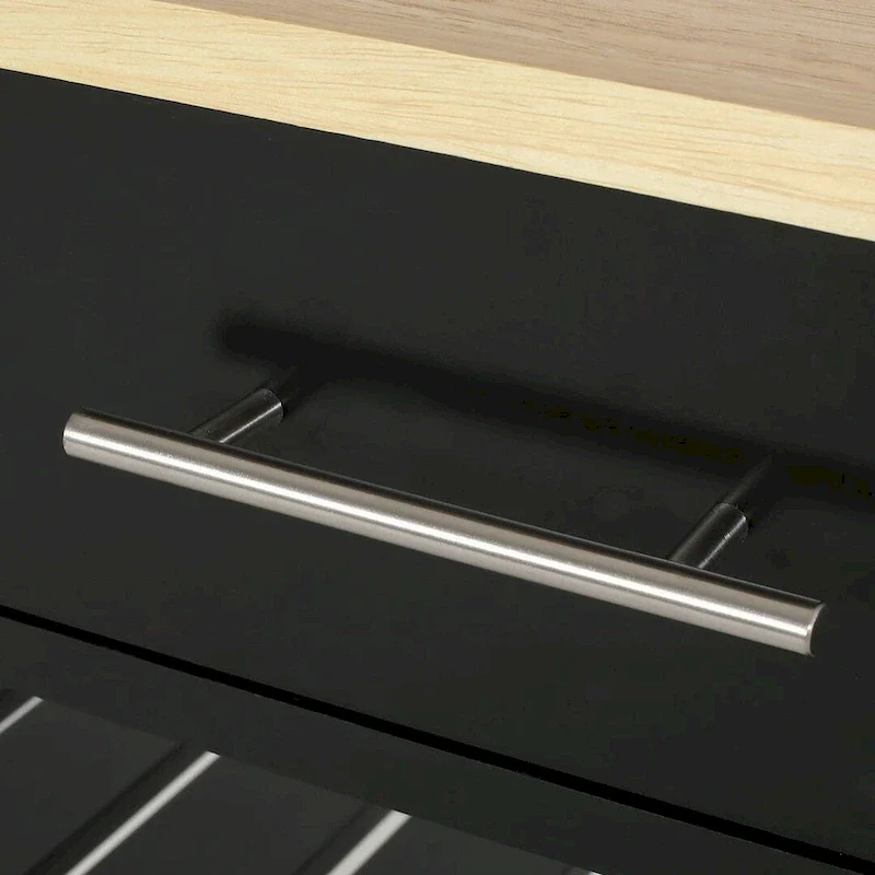 Modern White Wood Kitchen Cart with Wheels Drawers and Shelves by