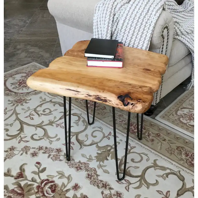 Live Edge Coffee Table - Cedar Wood - Black Hairpin Legs