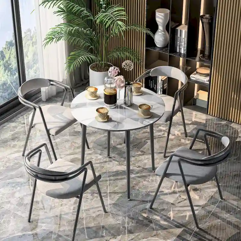 Marble Top Round Dining Table with Metal Legs for Dining Room Kitchen